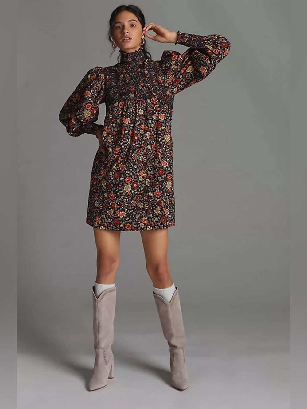 Anthropologie By Tracy Reese Smocked Floral Mini Dress 100% Organic Cotton